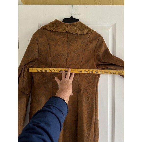 Faux Brown Suede Coat‎ Size Medium Boho Festival Vegan Unique - Picture 4 of 11